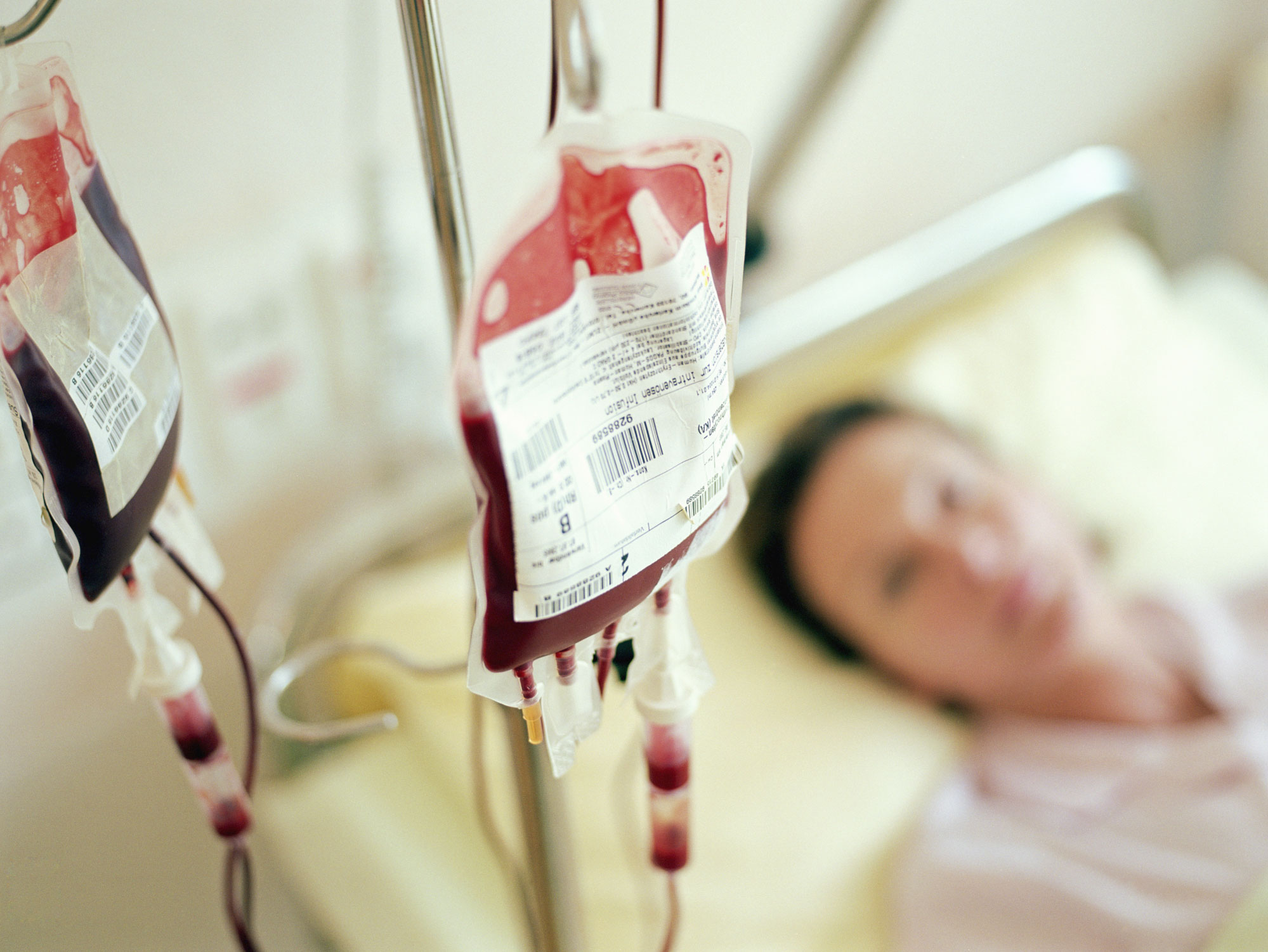Man receiving a blood transfusion